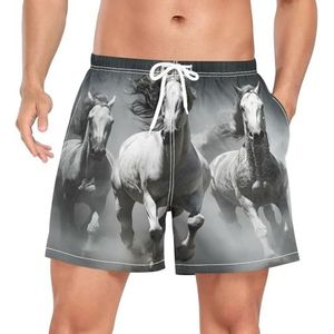 Wild Horse Animal Black Heren Zwembroek Shorts Sneldrogend met Zakken, Leuke mode, XXL
