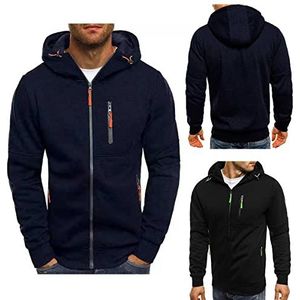Hoodies voor heren Zacht fleece gevoerd sweatshirt met 3 ritszakken Mode Sport Lange mouwen Vest Jas Zwaargewicht (XL,Donkerblauw)