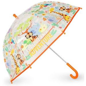 Legami Dancin 'In The Rain kinderparaplu, junglethema, winddichte structuur, handmatige opening, stofsluiting met ruimte voor naam, haakhandvat, 73 x 65 cm, oranje, klein, Oranje, Small