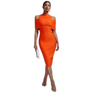 jurken voor dames Bodycon-jurk met koude schouder (Color : Orange, Size : X-Small)