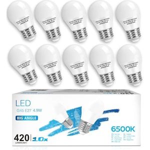 Aigostar 10 x E27 G45 schroeflamp, Ledlampen 5W Koel Wit 6500K 420 lm, 230° stralingshoek AC 220-240V, Geschikt Voor Binnenverlichting, Hanglampen, Wandlamp, Bureaulamp, Niet Dimbaar, Set van 10