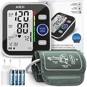 AIESI® Bloeddrukmeter van arm professioneel digitaal automatisch voor volwassenen A6, 120 geheugens, Netvoeding en USB, Garantie 24 maanden