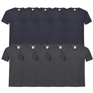 Fruit of the Loom T-shirt, met V-hals, in verschillende maten en kleuren, 10 stuks, 5deepnavy5, darkheather, XL