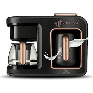 KARACA Hatır Plus Mod 5-in-1, 750 ml thee/filterkoffie en Turks koffiezetapparaat, Black Copper, voor koffie, thee, melkverwarming, melkdrank en Turkse koffie, 1385 W, 5 + 5 kopjes