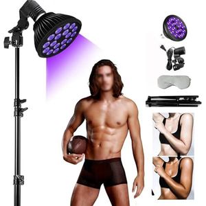 54W Bruiningslamp Met Oogmasker, 18 Stuks Led-Zonnelamp Thearpy Light Lamp Voor Thuisgebruik Met Verstelbare Standaard 38,5 ""-78,7"" Paars Licht Vloerlamp Voor Gezicht Lichaam