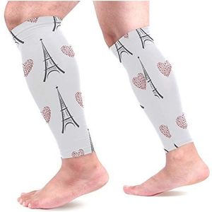 EZIOLY Paris Eiffeltoren Liefde Harten Sport Kalf Compressie Mouwen Been Compressie Sokken Kalf Guard voor hardlopen, Fietsen, Moederschap, Reizen, Verpleegkundigen