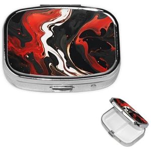 Pillendoos Zwart en rood Marmer Vierkante Pillenhoes voor Portemonnee & Pocket 2 Compartiment Geneeskunde Pil Organizer Draagbare Reizen Pillendoos Geneeskunde Vitamine Kabeljauw Leverolie Opbergdoos