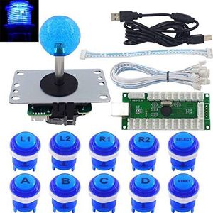 SJ@JX Arcade Game Controller Stick DIY Kit 10x Microswitch Buttons with Logo LED 8 Way Joystick USB Encoder for PC MAME Raspberry Pi