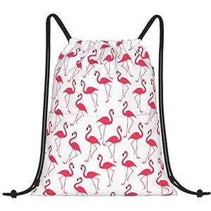 OGNOT Zeeschildpad rugzak tas met trekkoord,Waterbestendige sportzak,Gym Trekkoordzakken Zwemtas Voor Mannen Vrouwen, Roze Flamingo Patroon, One Size