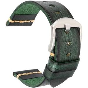 Handgemaakte koe lederen horlogeband 7 kleuren beschikbaar Vintage horlogeband 20mm 22mm 24mm Fit for Panerai Citizen Casio SEIKO (Color : Green Silver, Size : 20mm)