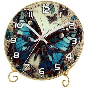 YTYVAGT Wandklok, klokken voor slaapkamer, werkt op batterijen, vlinder vintage bloemen, ronde stille klok 9,4 inch