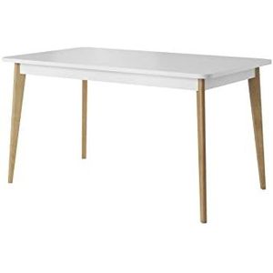 Uittrekbare eettafel, 140 cm, Nordi, wit, woonkamertafel, uitschuifbaar, Scandinavische stijl, meubels met poten