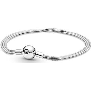 Armband Multi Drie Dunne Snake Chain Ball Clasp 925 Zilveren Armband Fit Mode Bangle Bead Charm DIY Sieraden Armband 925 Sterling Zilver (Color : Silver_18cm)