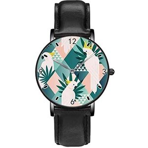Exotische Strand Trendy Kaketoe Geometrie Patroon Klassieke Patroon Horloges Persoonlijkheid Business Casual Horloges Mannen Vrouwen Quartz Analoge Horloges, Zwart