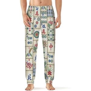 Fun Mahjong Slaappyjama voor heren, loungebroek, rechte pasvorm, slaapbroek, zachte lange pyjamabroek, nachtkleding