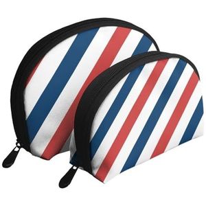 Make-uptas, cosmetische reistas, 2 stuks draagbare clutch pouch-set Pouch Organizer Vintage kappersmast spiraal gemaakt van kleurrijke strepen, zoals afgebeeld, Eén maat
