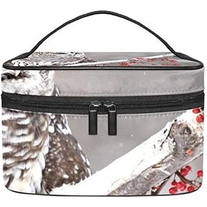 Make-up Organizer Bag, Reizen Make-up Tas Organizer Case Draagbare Cosmetische Tas voor Vrouwen en Meisjes Toiletartikelen Pruimenbloesem Uil op Rode Bloem Boom Tak, Meerkleurig, 22.5x15x13.8cm/8.9x5.9x5.4in