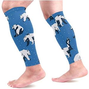 EZIOLY Polar Bear Sport Kalf Compressie Mouwen Been Compressie Sokken Kalf Guard voor hardlopen, Fietsen, Moederschap, Reizen, Verpleegkundigen