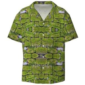 Moss Stone Pavement Print Heren Korte Mouw Jurk Shirts met Zak Casual Button Down Shirts Business Shirt, Zwart, M