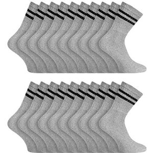 Basic Treasure 20 paar tennissokken, uniseks sportsokken, zacht katoen, sokken voor heren en dames, vrije tijd en sport, grijs, 43-46 EU