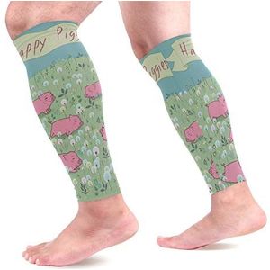 EZIOLY Happy Piggies On The Blossoming Field Sport Kalf Compressie Mouwen Been Compressie Sokken Kalf Guard voor hardlopen, Fietsen, Moederschap, Reizen, Verpleegkundigen