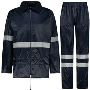 BWOLF Himalaya Regenpak voor heren, lange mouwen, waterdicht met elastische taille, capuchonjack, regenkleding, regenjas + regenbroek, 2 zakken, Reflecterend blauw., XXL