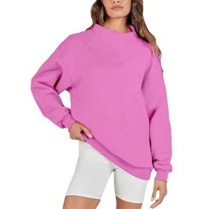 Women's Oversized Mock Neck Sweatshirt, Turtleneck Pullover Long Sleeve Women Neck Sweatshirt, 2024 New Trendy Queen Womens Oversized Sweatshirts (L,Pink)