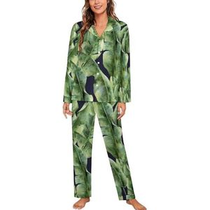 Aquarel Banaan Palmbladeren Lange Mouw Pyjama Sets Voor Vrouwen Klassieke Nachtkleding Nachtkleding Zachte Pjs Lounge Sets