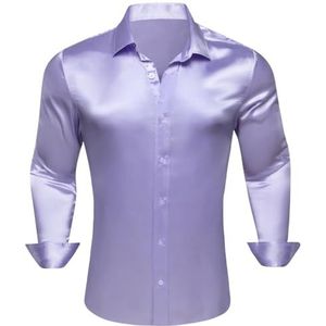 SDFGH Overhemden Zijde Gemerceriseerd Satijn Lichtpaars Casual Business Slim Fit Herenblouses Tops met lange mouwen (Color : D, Size : XXX-Large)