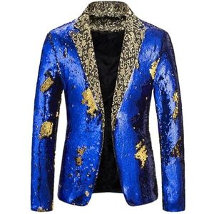 Dvbfufv Luxe mode herenpak met pailletten reverskraag bloemen podium blazers jas, Blauw, S