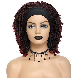 Ombre Blonde Dreadlock Haar Hoofdband Pruiken Zachte Synthetische Faux Locs Pruik Afrikaanse Vezel Zacht Krullend Haar Pruiken Voor Vrouwen 1B Bordeaux 6 Inch