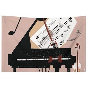 Huisvlag kleine tuinvlaggen voor buiten piano viool muzieknoten seizoensgebonden vlag voor Kerstmis Halloween Pasen Valentijnsdag decor