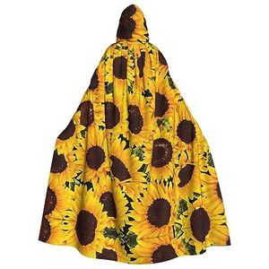 FRGMNT Gele zonnebloemenprint dames mantel met capuchon, carnaval cape, volwassenen capuchon mantel cape voor Halloween cosplay kostuums