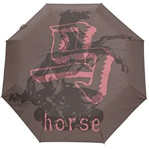 Abstracte Roze Chinese Paard Automatische Paraplu Winddicht Opvouwbare Paraplus Auto Open Sluiten voor Meisjes Jongens Vrouwen, Patroon, M