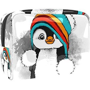 Make-uptas PVC toilettas met ritssluiting waterdichte cosmetische tas met een cartoon pinguïn in een hoed voor vrouwen en meisjes