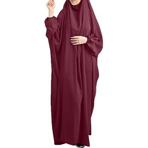Saibit Moslim vrouwen jurk effen losse eendelige gebedsjurk volledige bedekking capuchon islamitische Abaya Kaftan met hijab conservatieve kleding gebedsjurk Ramadan voor etnische, avond en feest,
