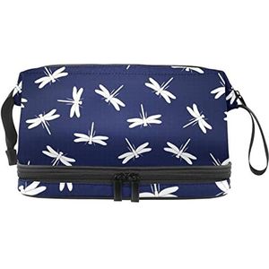 Dubbellaags Cosmetische Tas Dragonfly Draagbare Make-up Tas Reizen Organizer Pouch Voor Vrouwen Meisjes Toiletries Tassen, Meerkleurig, 27x15x14 cm/10.6x5.9x5.5 in, Make-up zakje