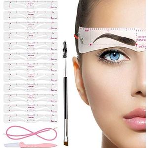 TEUVO Wenkbrauw Stencil voor Beginners, 12 Stijlen Wenkbrauw Eyebrow Stencils Shaper Kit met Wenkbrauwborstel en Brow Razor Trimmer, Herbruikbare DIY Wenkbrauwsjablonen sjabloon voor 3 minuten Make-up