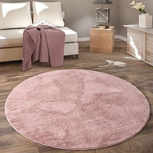 Rond Vloerkleed Hoogpolig Tapijt Woonkamer Kinderkamer Fluffy Pluche Zacht Pluizig Modern, Maat:Ø 120 cm rondje, Kleur:Roze