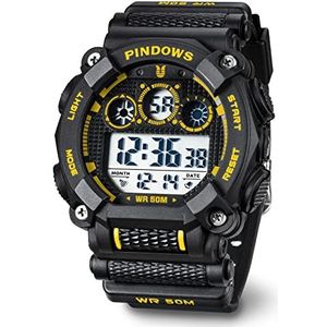 Digitale horloges voor mannen, Military Tactical Large Face Dial LED -horloge, Outdoor Sports Waterdichte elektronische horloges, met alarm/datum/stopwatch,Geel