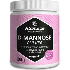 D-Mannose Poeder hoge Dosis & veganistisch, 2000 mg per Dagdosering, 100 g Blikinhoud voor permanente Voorziening, Supplement zonder onnodige Toevoegingen, Made in Germany