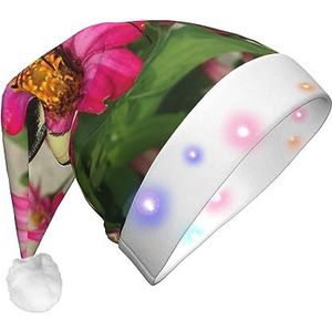 EVANEM Kerstman hoed met LED-verlichting vlinder en bloem kerst hoed voor volwassenen oplichten Xmas hoeden pluche kerstmuts