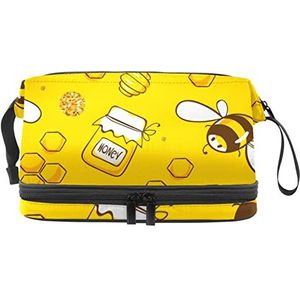 Grote capaciteit reizen cosmetische tas,Make-up tas,Waterdichte make-up tas Organizer, Vliegende bij honing zoete gele kleur, Meerkleurig, 27x15x14 cm/10.6x5.9x5.5 in