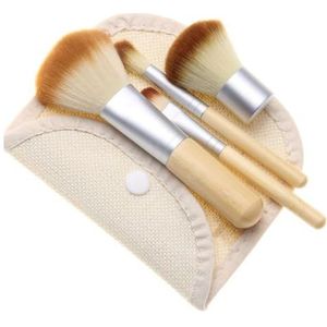 4 Bamboe Handvatten, Vezelharen, Draagbare Make-upborstels, Losse Poeder Oogschaduw Borstels, Beauty Tools