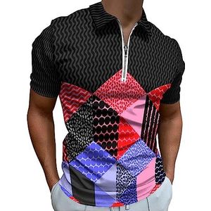 Kleurrijke kubusvormige streep poloshirt voor mannen casual rits kraag T-shirts golf tops slim fit