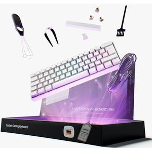 Nyfter - 60% gaming toetsenbord - NYFBOARD GEN2 gaming computer toetsenbord met Gateron gele schakelaars - HOT-SWAPPABLE mechanische RGB-achtergrondverlichting ISO-DE lay-out voor gamers (wit, 60%)