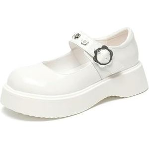 BKYWJTR6 Schattige schoenen, unieke mode, dikke zolen, een lijn, gesp, liefde, Mary Jane-schoenen, vrouwelijke klinknagels, lolita, grote kop, kleine leren schoenen, wit B, 42 EU