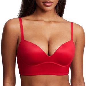 DOBREVA BH Vrouwen Zonder Riemen Push Up T Shirt Bras Gewatteerde Bustier Zachte Naadloze Lippenstift rood 85E