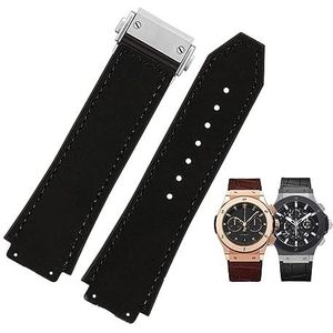 LUGEMA Horlogeband Compatibel Met Hublot Classic Fusion Series Convex 26 Mm * 19 Mm Rundleer Rubberen Horlogeband Heren (Color : Black, Size : 26X19mm silver clasp)
