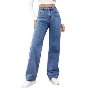 Dames Button Flattering Fit Denim Uitlopende Broek met Hoge Taille, Y2K Vintage Zakken Jeans Streetwear Denims,Dark blue,L